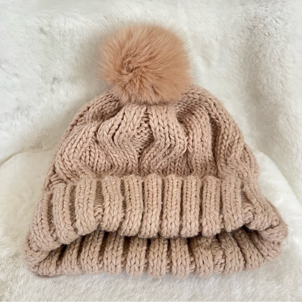 H&M Tan‎ Knit Beanie with Pom-Pom